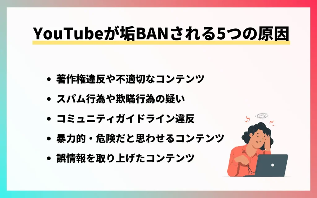 YouTubeが垢BANされる5つの原因