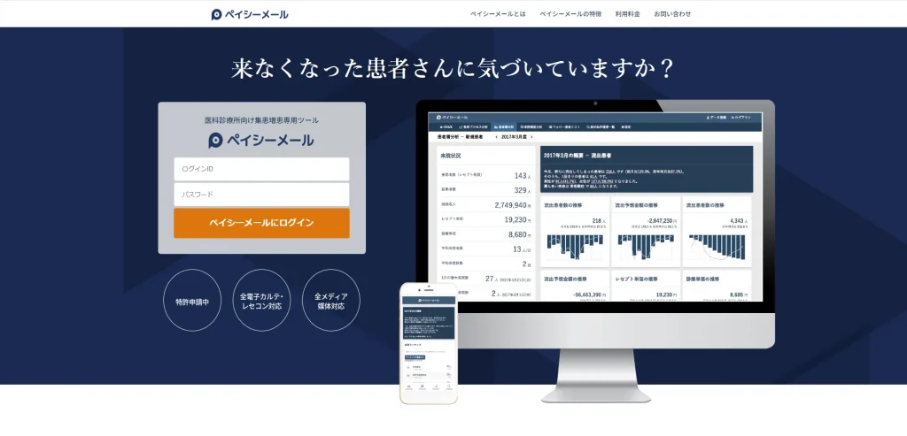 クリニック向け集患対策ツール・サイト1. ペイシーメール
