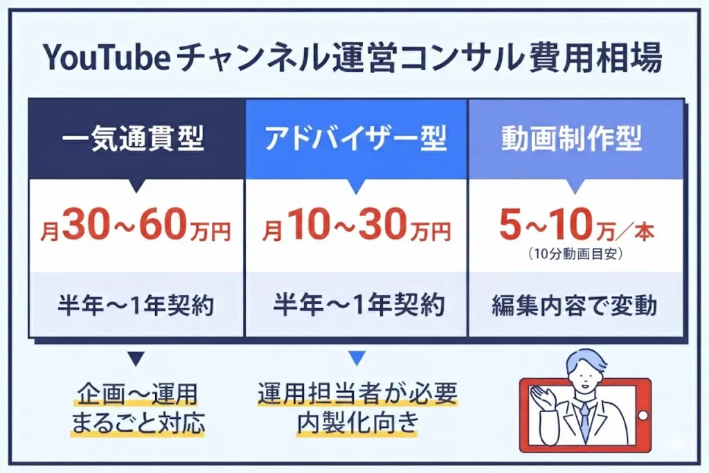YouTubeチャンネル運営コンサルの費用相場
