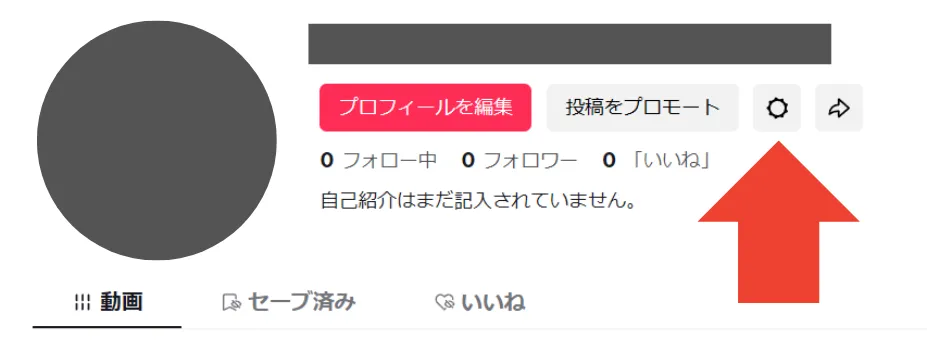 ブラウザ版TikTokのプロフィールの設定ボタン