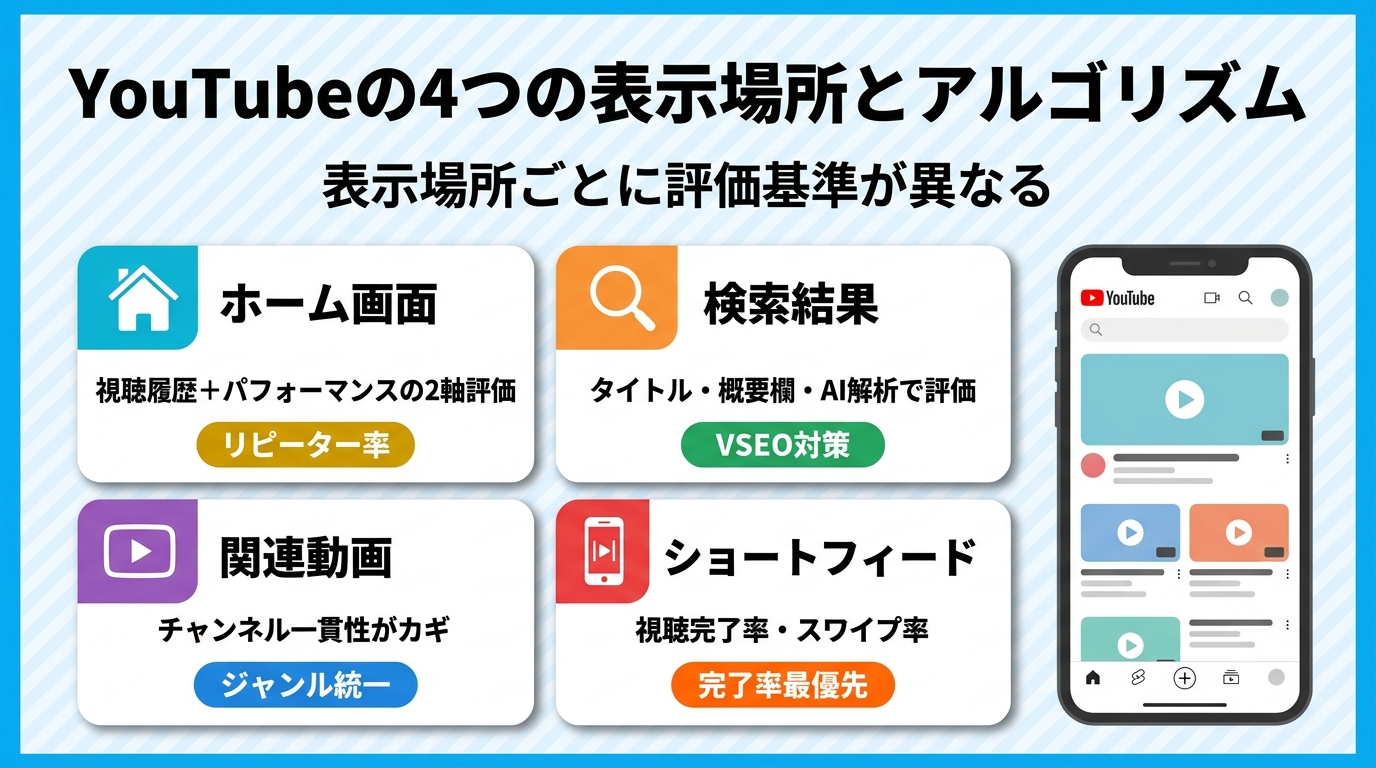 YouTubeアルゴリズムの仕組み・4つの表示場所別
